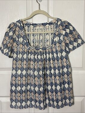 Joie Crochet Knit Square Neck Smocked Top Blue Pink Cream Gender reveal Shower